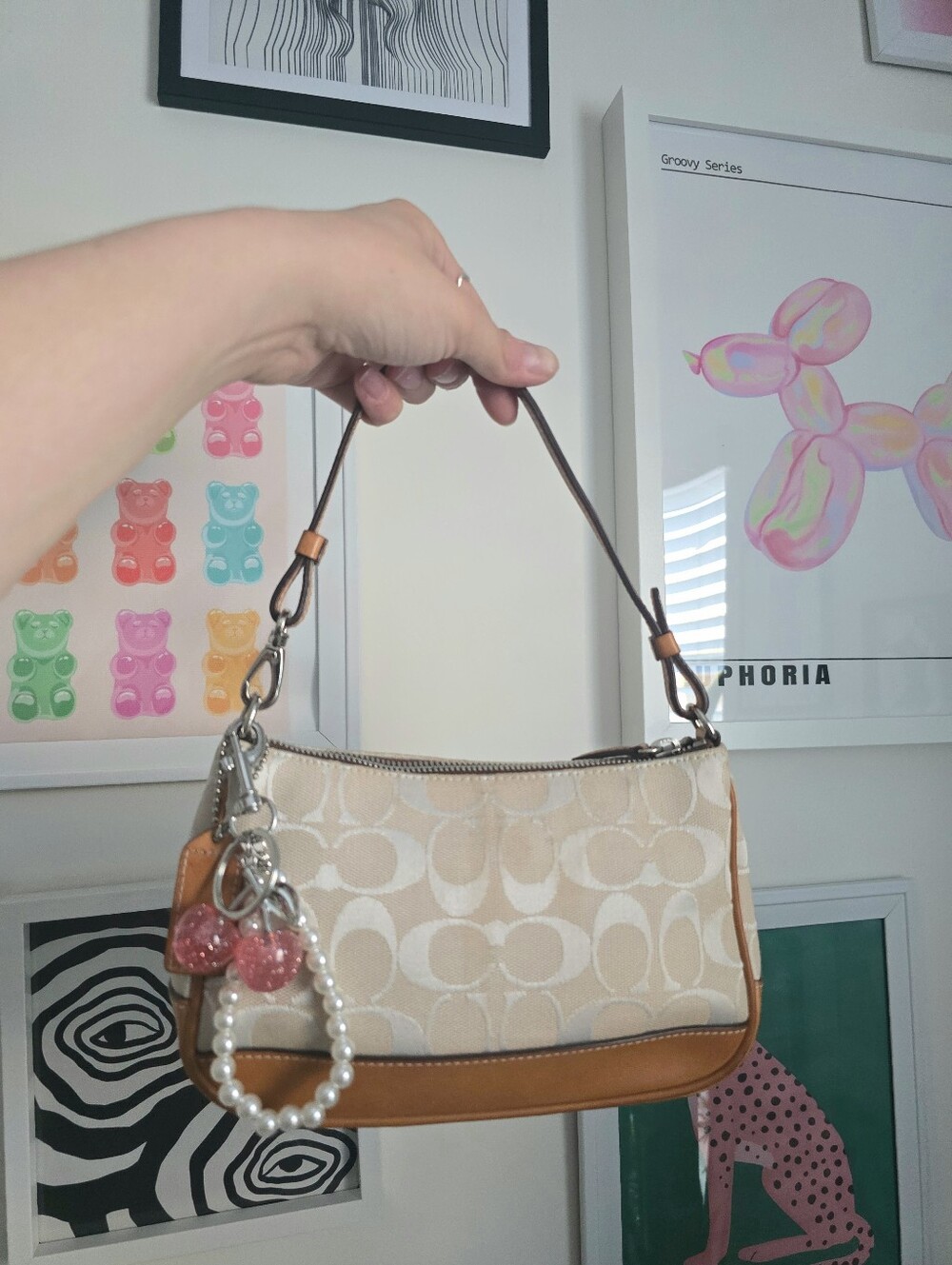 Coach Demi Y2k Jacquard Shoulder Bag W/Strap Extender Charm